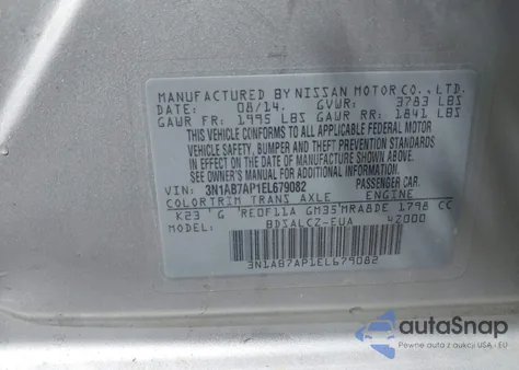 2014 Nissan Sentra S z USA, uszkodzony, nr VIN 3N1AB7AP1EL679082